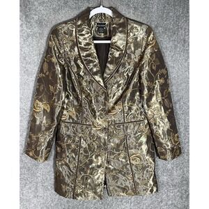 Vintage Field Manor Brocade Rose Floral Jacket Womens Size S Velvet Trim Pockets